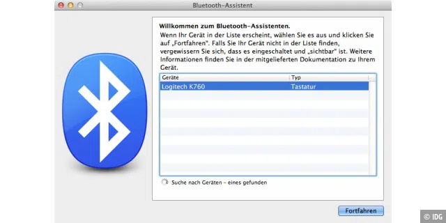 Mac sucht nach Bluetooth-Geräten im Umkreis.