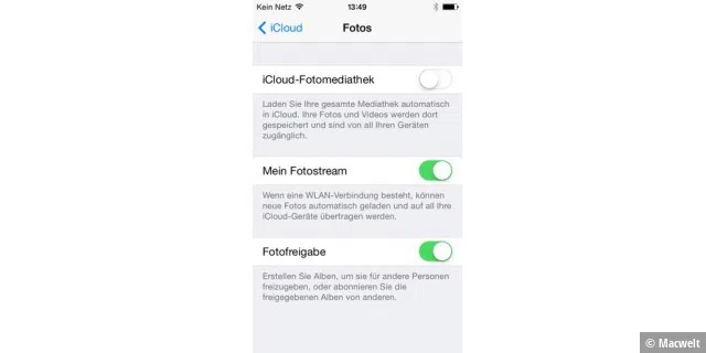 iCloud-Fotomediathek unter iOS 8
