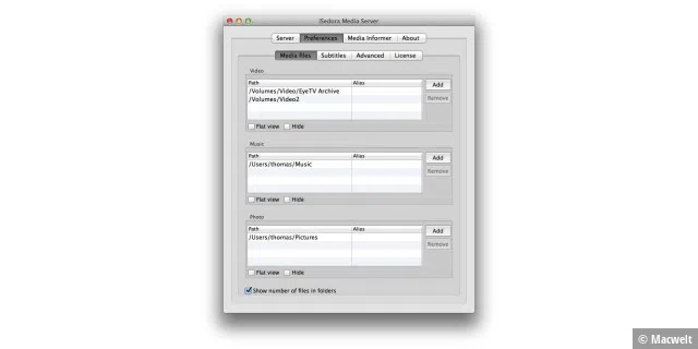 iSedora 1.7.5: Der Mac als DLNA-Server
