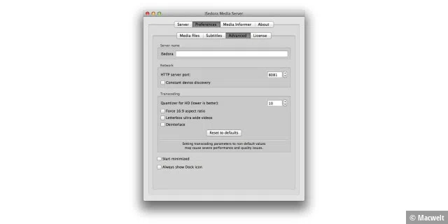 iSedora 1.7.5: Der Mac als DLNA-Server