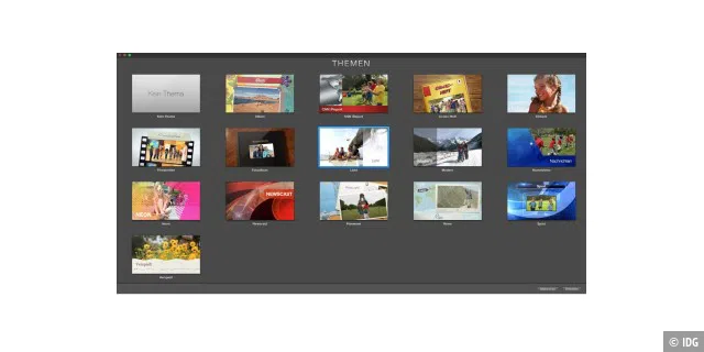 Themen können in iMovie viel Zeit bei der Grafikgestaltung, Musikauswahl und Schnittübergängen sparen.