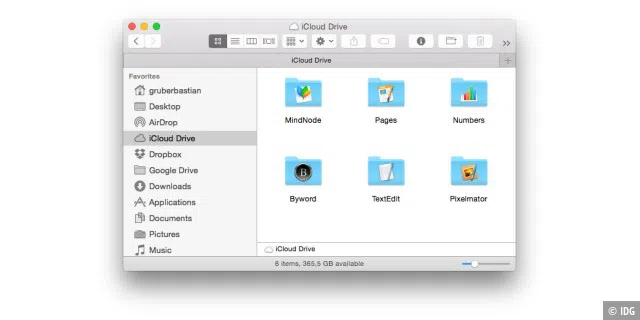 Der iCloud-Drive-Ordner enthält alle Dateien, die von iOS- oder OS-X-Anwendungen dort gelagert werden. Nun gilt es, in OS X 10.11 diesen Dienst auf den Standard von Dropbox und Konsorten zu heben.