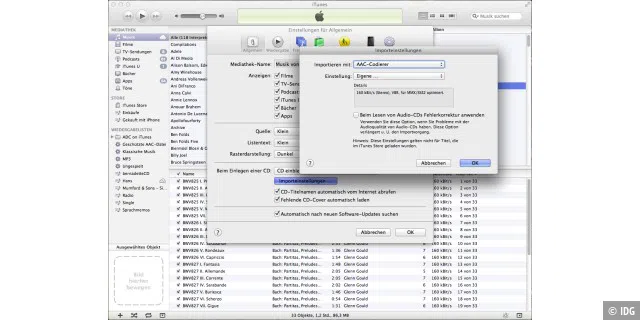 Der AAC-Codec in iTunes 10.7 arbeitet gut. Wenn allerdings die Audio-CD beim Import Ärgermacht, muss man tief in den Einstellungen die Fehlerkorrektur aktivieren.