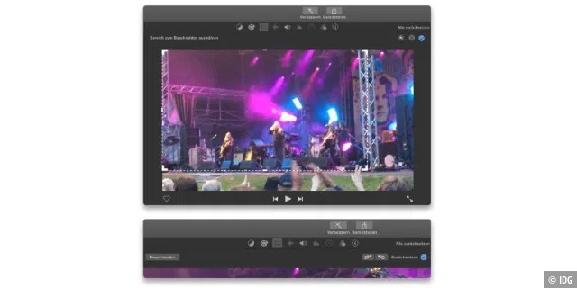 Hier müssen iPhoto und Fotos für OS X passen: iMovie bietet einfache Möglichkeiten, um Videoclips zu beschneiden oder zu rotieren.