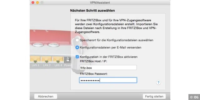 Tragen Sie das Fritzbox-Passwort ein, um das Profil am Router zu installieren.