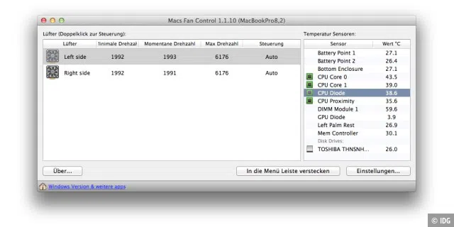 Test: Lüfter kontrollieren mit Macs Fan Control 1.0.1