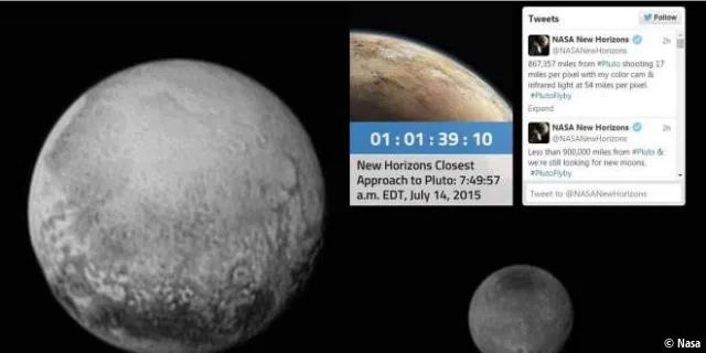 Diese Foto von Pluto und Charon twitterte die Nasa kurz vor dem Vorbeiflug.