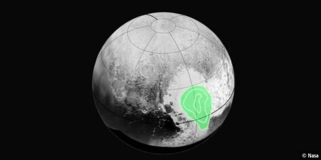 Das Herz von Pluto mit dem gefrorenen Kohlenmonoxid.
