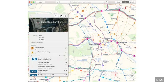 Die App Karten bietet den Zugriff auf Informationen bezüglich öffentliche Verkehrsmittel in Europa zunächst nur in Berlin und London an.