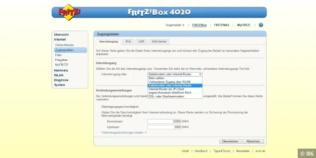 Die Fritzbox 4020 hat kein Modem: Sie braucht Unterstützung, wenn sie online gehen soll
