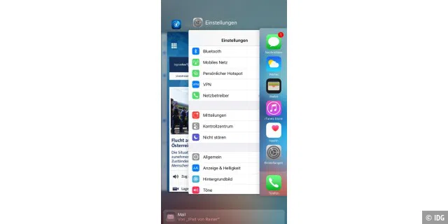 Das Handoff-Icon erscheint auch unten im App-Umschalter (hier auf dem iPhone).