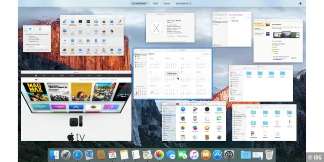 Mission Control zeigt standardmäßig alle Fenster nebeneinander an. Dabei geht OS X von der Lage der Fenster auf dem Bildschirm aus.