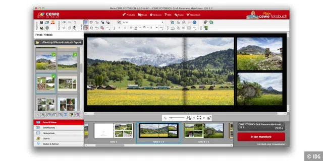 Die einzelnen JPEG-Seiten des iPhoto-Fotobuch können Sie nun in einem anderen Gestaltungsprogramm als vollflächiges Foto einfügen.
