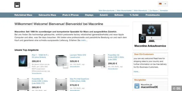 Maconline.de ist auf An- und Verkauf nur von Apple-Geräten spezialisiert.