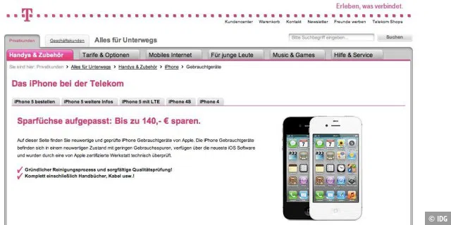 Mobilfunkanbieter wie die Telekom haben auch geprüfte Gebraucht-iPhones im Programm.