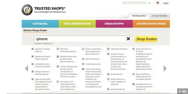 Trusted Shops bietet einen Käuferschutz für alle Online-Händler und prüft viele Qualitätskriterien beim Einkauf. Die Webseite hilft dabei, geprüfte und sichere Händler zu finden.