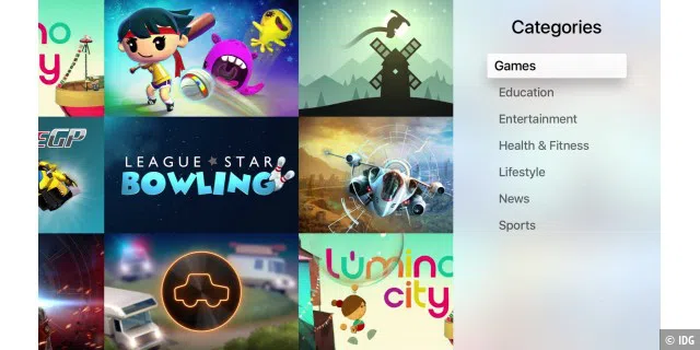 Das Apple TV zeigt im App Store Kategorien an, bislang allerdings nur für Nutzer in den USA..