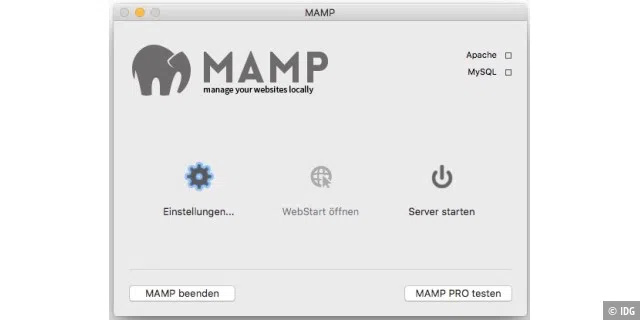 Deutlich einfacher geht es mit dem MAMP-Paket, das es sowohl als kostenlose, als auch als kostenpflichtige Pro-Version gibt.