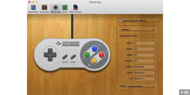Die Einstellung des Controllers ist mit OpenEmu ein Kinderspiel und funktioniert mit jedem USB-Gamepad am Mac