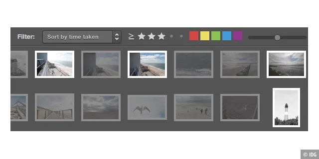 Smart Albums 2 erkennt die Sterne-Wertung von Fotos, die man mit Lightroom exportiert hat.