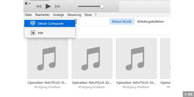 In iTunes auf dem Mac und in Windows wird der iTunes Server gefunden und wird nach der Eingabe des Kennwortes angebunden.