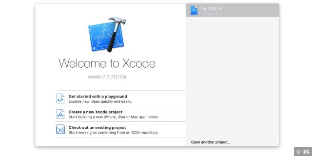 So meldet sich Xcode beim Start