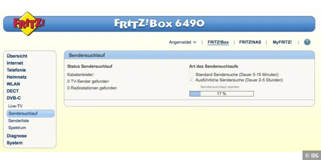 Die Kabel-Fritzbox 6490 erlaubt das Streaming von TV-Sendern direkt vom Kabelanschluss ins heimische Netzwerk.