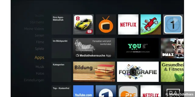 Amazon Fire TV Apps: Das Angebot an Apps für Amazon Fire TV ist vergleichbar mit dem für das Apple TV