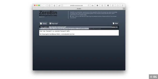 ... greift zu ZeroBin auf dem eigenen Server