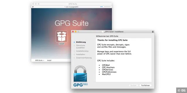 Die GPGtools lassen sich einfach aus dem Disk-Image heraus auf dem Mac installieren.