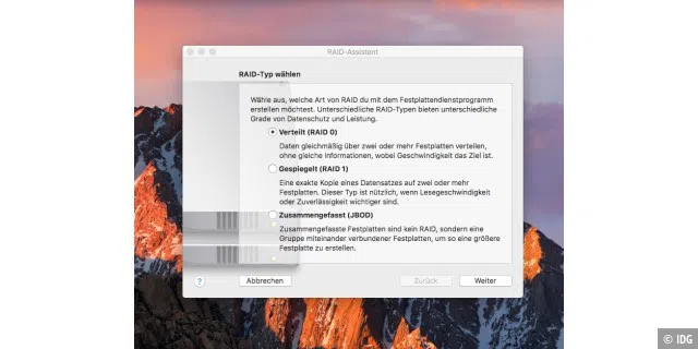 macOS Sierra beherrscht verschiedene RAID-Konfigurationen