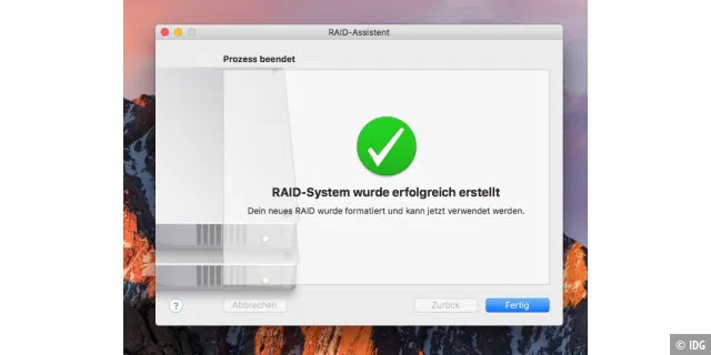 Das RAID wurde erfolgreich in macOS Sierra erstellt