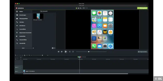 Die Software kann auch iOS-Geräte abfilmen, das Drehen des Geräts führt allerdings zu einem Aufnahmefehler.