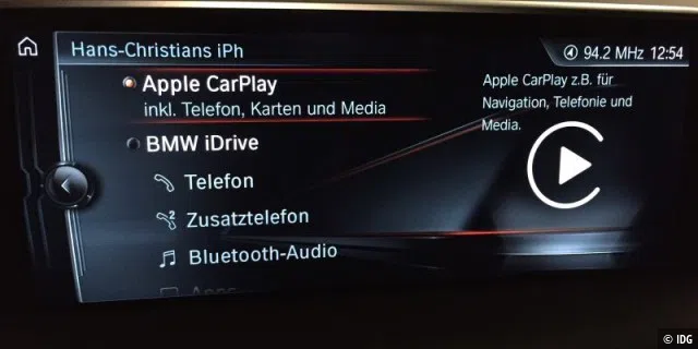 Apple Carplay steht als Menü-Punkt in den Einstellungen von ConnectedDrive zur Verfügung.