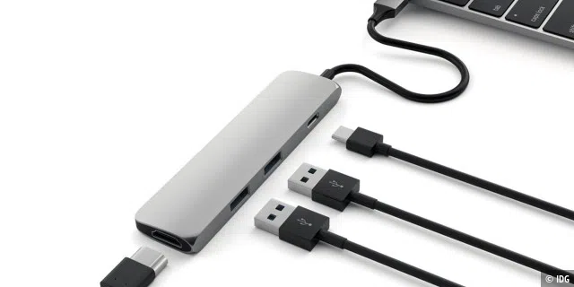 Bis zum vollständigen Übergang auf den USB-C-Anschluss müssen Thunderbolt- und USB-C-Nutzer leider mit Adaptern leben. Da nur noch ein Kabel für externe Hardware und das Laden benötigt wird, ist das aber zu verkraften.