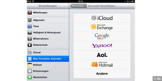 Nur Apples originaler Mail-Client kann sich mit fast allen Maildiensten verbinden.