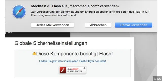 Wer unbedingt muss, darf in Safari auch Flash einmalig verwenden