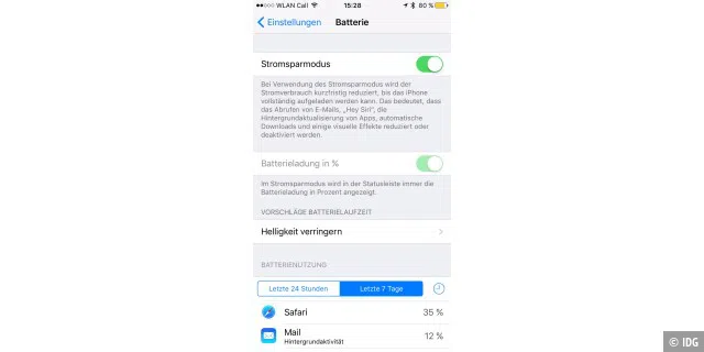 Die Batterieeinstellung von iOS erleichtert das Stromsparen