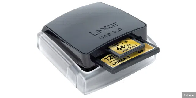 Sehr praktisch sind Speicherkartenleser wie der Lexar Professional UDMA. Sie bieten zwei Speicherkartenslots, für SDHC/SDXC UHS-I und CF. Wichtig, der Anschluss erfolgt über USB 3.0, das sollte es schon sein damit die Datenübertragung nicht zu lange dauert.