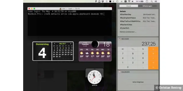 Dashboard-Widgets können im Developer-Modus dauerhaft auf dem Desktop eingeblendet werden.