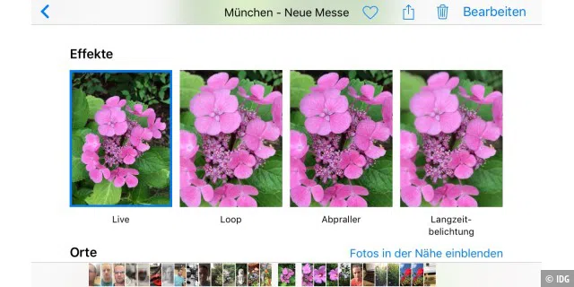 Mit iOS 11 können Sie ein Schlüsselbild eines Live Photos (ab iPhone 6S möglich) bestimmen und aus drei Effekten wählen.