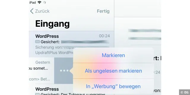 Spam-Nachrichten lassen sich in iOS 11 recht einfach als solche markieren und in den Spam-Ordner bewegen.