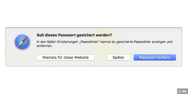 Legt man auf einer Webseite einen neuen Account an, kann Safari den Benutzernamen und das Passwort sichern.