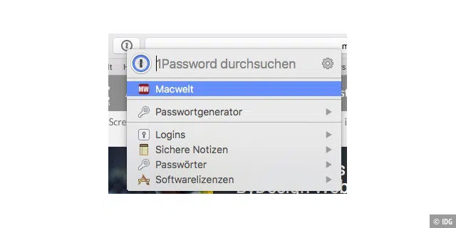 Verwendet man einen Passwortmanager, greift man auf die Passwörter schnell über ein Symbol in der Symbolleiste von Safari zu.