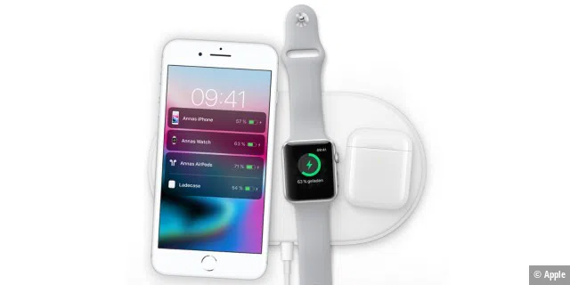 Auf der AirPower-Basis können iPhone, Apple Watch und AirPods kabellos aufgeladen werden.