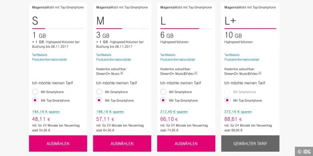 Die Telekom-Tarife im Vergleich.