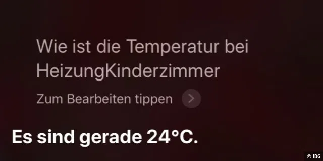 Wir fragen Siri nach der herrschenden Temperatur - Siri antwortet uns prompt.