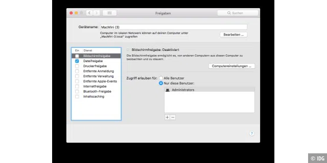 Admin-Zugriff auf den Mac per Bildschirmfreigabe