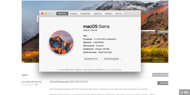 In den Systemeinstellungen ist die aktuelle Version von macOS zu sehen.