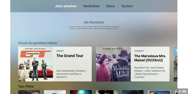 Die TV App für das AppleTV erleichtert die Auswahl von Medienhalten unterschiedlicher Quellen